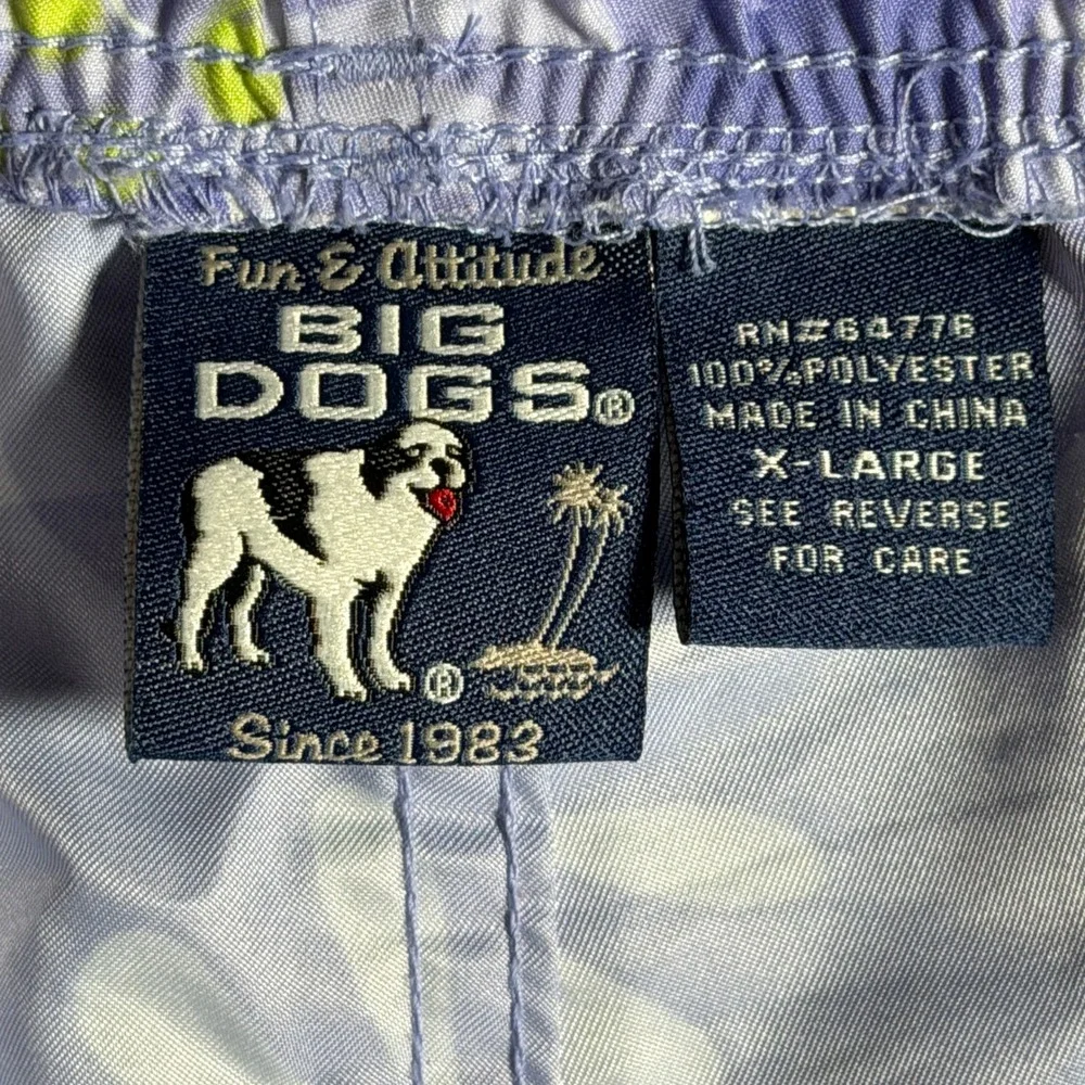 Big Dogs Mens XL Purple Tropical Floral Dog Print Swim Trunks Board Shorts 30-38